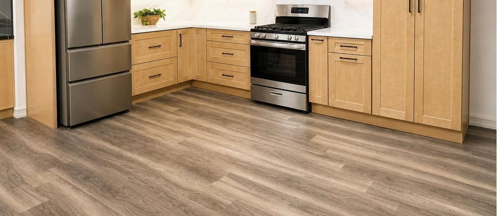Luxury vinyl flooring in a modern living room